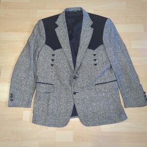 Vintage Pagano West Grey Tweed Western Sports Coat with Yoke Detail